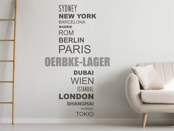 Wandtattoo Oerbke-Lager mit Weltstädten
