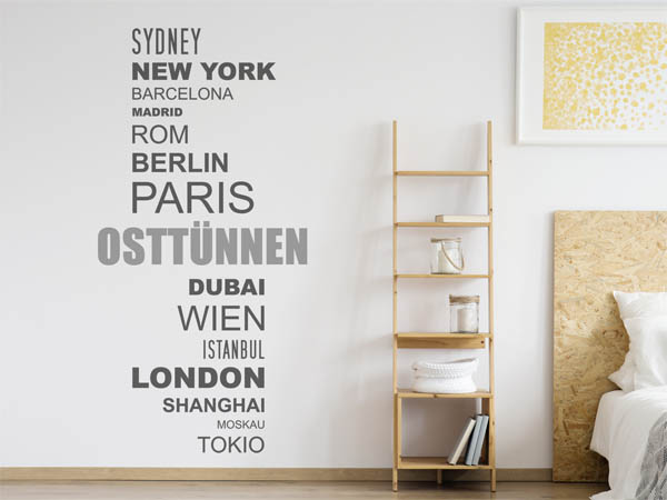 Wandtattoo Osttünnen mit Weltstädten