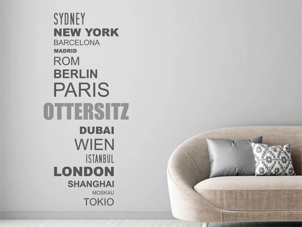 Wandtattoo Ottersitz mit Weltstädten