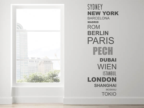 Wandtattoo Pech mit Weltstädten