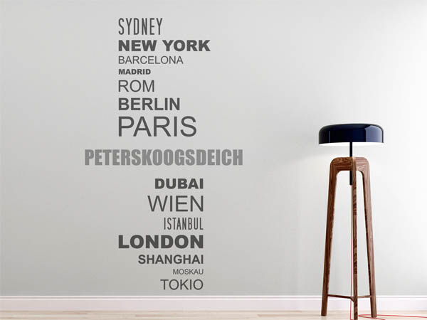Wandtattoo Peterskoogsdeich mit Weltstädten