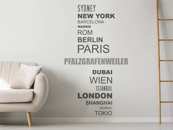 Wandtattoo Pfalzgrafenweiler mit Weltstädten