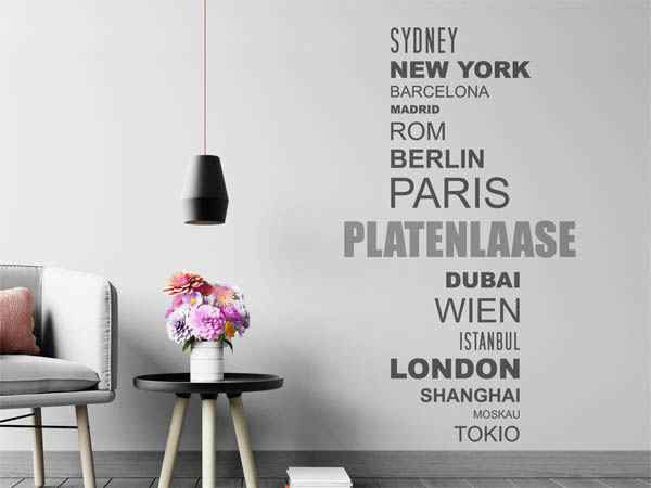 Wandtattoo Platenlaase mit Weltstädten