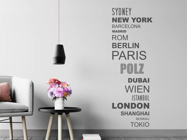 Wandtattoo Polz mit Weltstädten