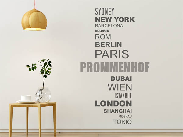 Wandtattoo Prommenhof mit Weltstädten