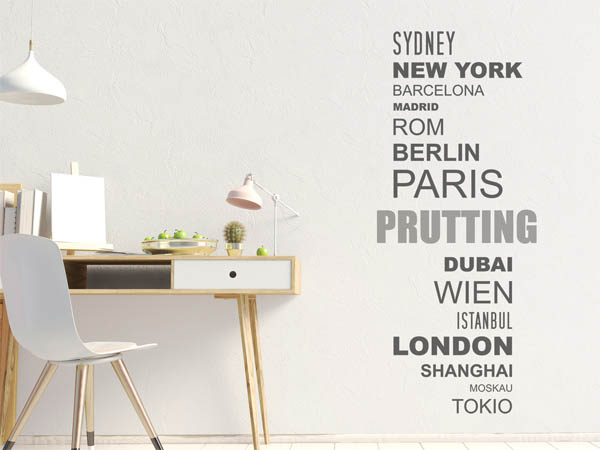 Wandtattoo Prutting mit Weltstädten