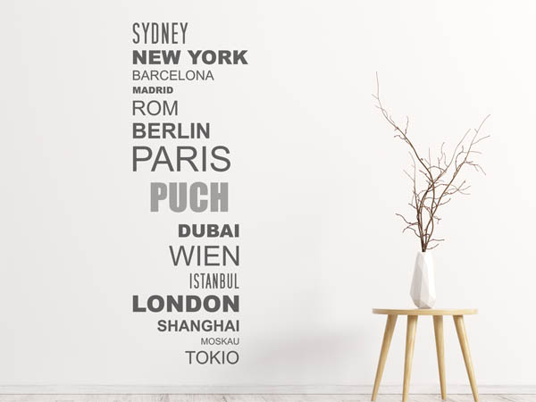 Wandtattoo Puch mit Weltstädten