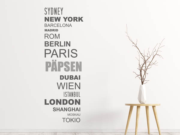 Wandtattoo Päpsen mit Weltstädten