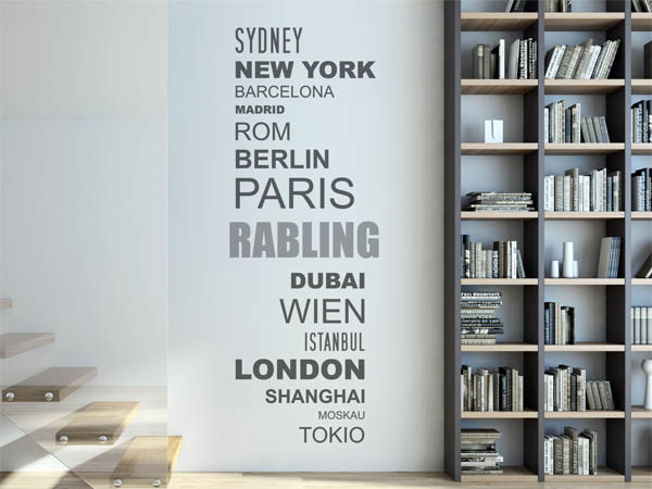 Wandtattoo Rabling mit Weltstädten