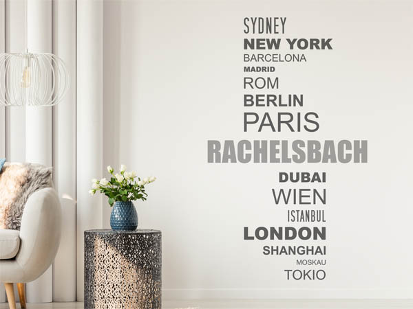 Wandtattoo Rachelsbach mit Weltstädten