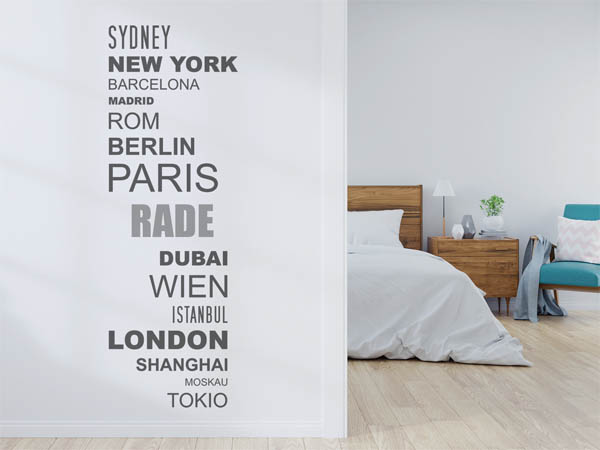 Wandtattoo Rade mit Weltstädten