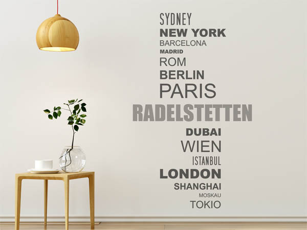 Wandtattoo Radelstetten mit Weltstädten