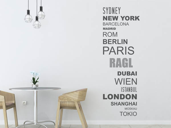 Wandtattoo Ragl mit Weltstädten