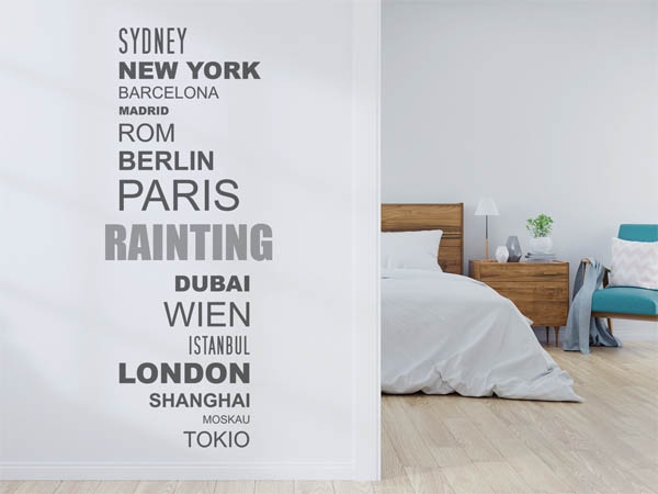 Wandtattoo Rainting mit Weltstädten