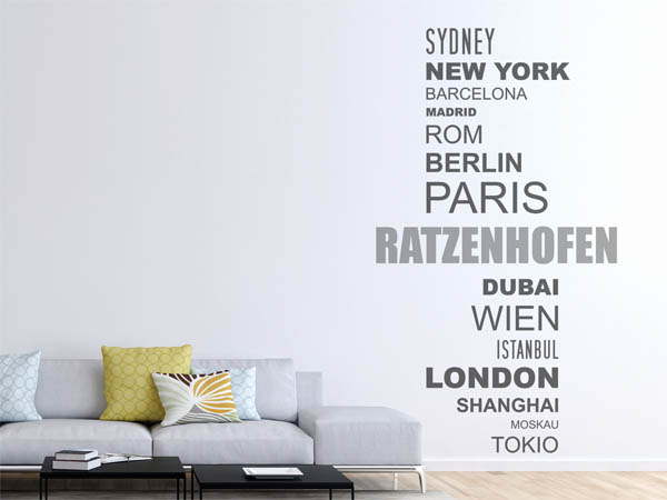 Wandtattoo Ratzenhofen mit Weltstädten