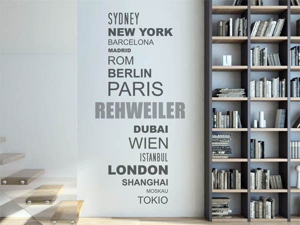Wandtattoo Rehweiler mit Weltstädten