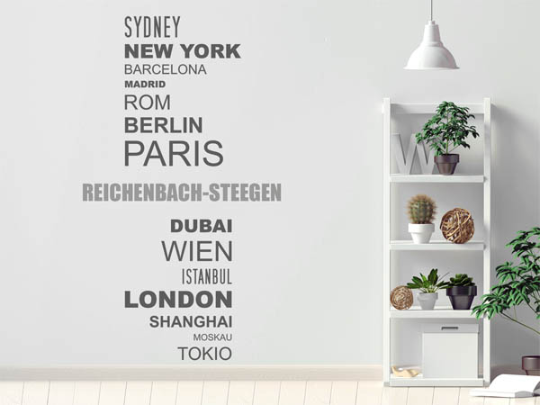 Wandtattoo Reichenbach-Steegen mit Weltstädten