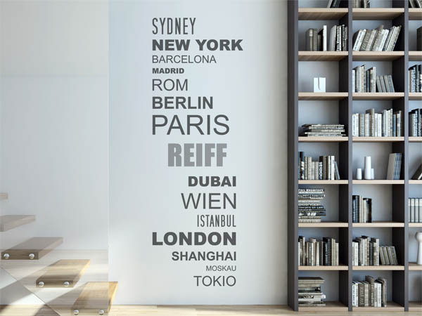 Wandtattoo Reiff mit Weltstädten