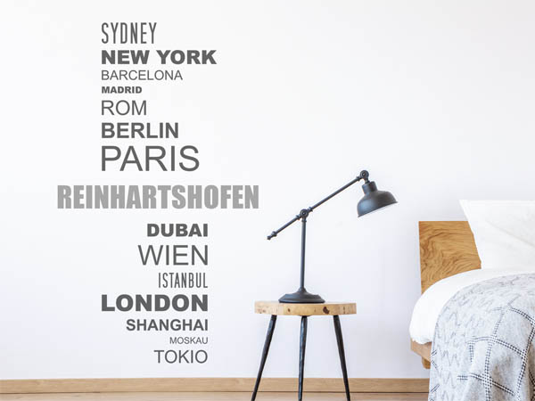 Wandtattoo Reinhartshofen mit Weltstädten