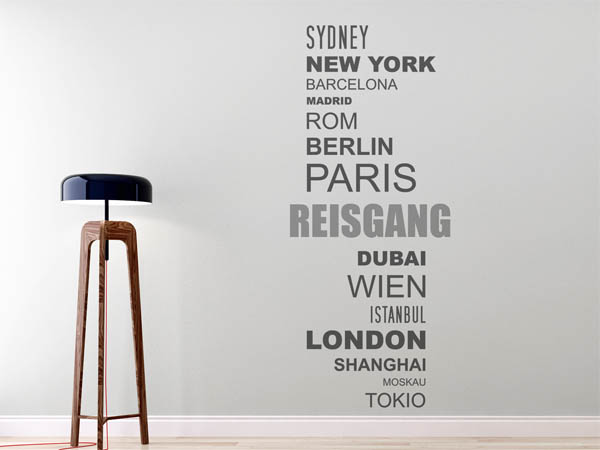 Wandtattoo Reisgang mit Weltstädten