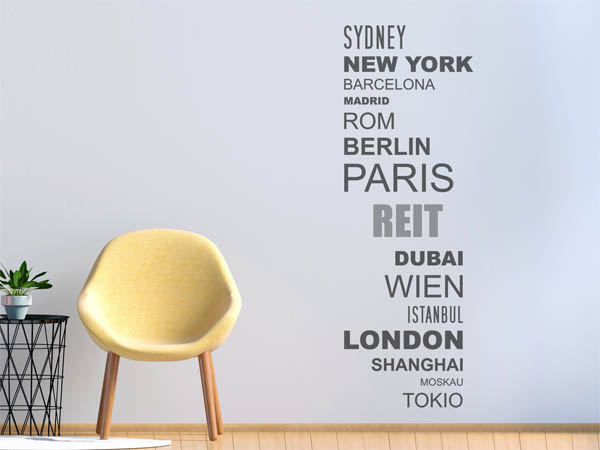 Wandtattoo Reit mit Weltstädten