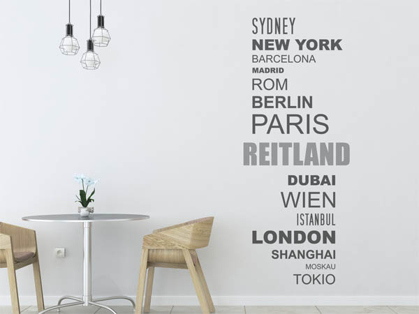 Wandtattoo Reitland mit Weltstädten