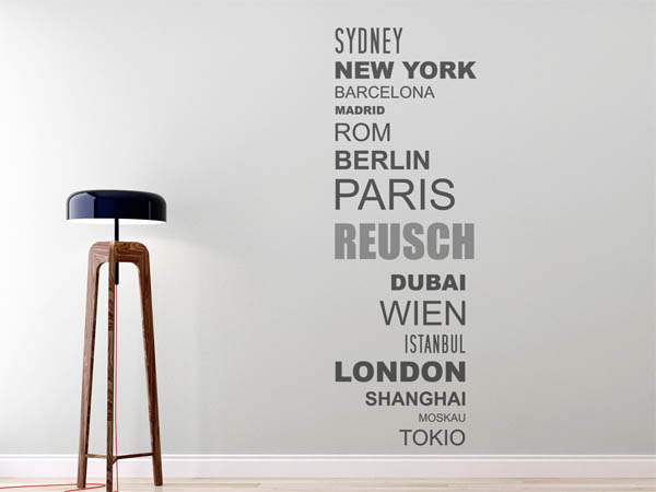 Wandtattoo Reusch mit Weltstädten