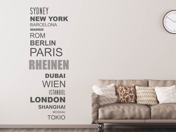 Wandtattoo Rheinen mit Weltstädten