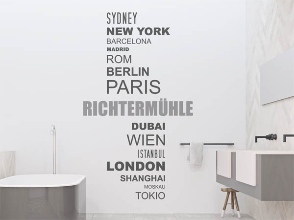 Wandtattoo Richtermühle mit Weltstädten
