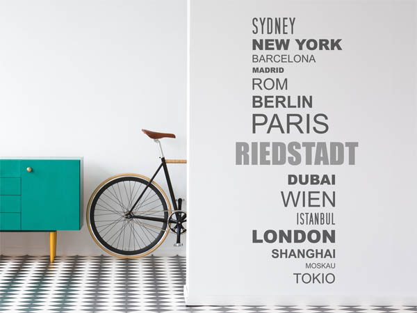 Wandtattoo Riedstadt mit Weltstädten