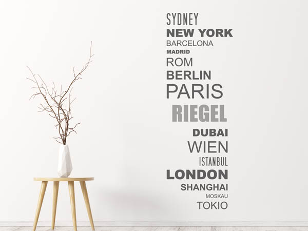 Wandtattoo Riegel mit Weltstädten