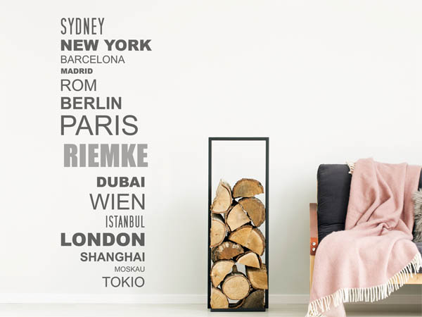 Wandtattoo Riemke mit Weltstädten
