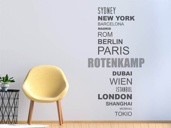 Wandtattoo Rotenkamp mit Weltstädten