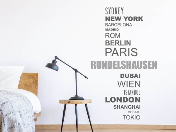 Wandtattoo Rundelshausen mit Weltstädten