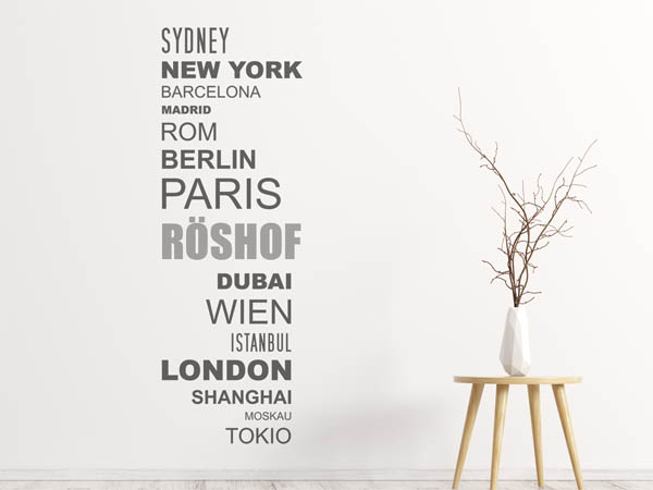 Wandtattoo Röshof mit Weltstädten