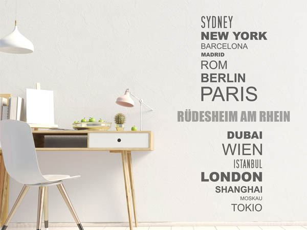 Wandtattoo Rüdesheim am Rhein mit Weltstädten