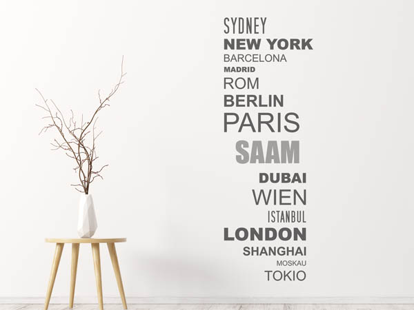 Wandtattoo Saam mit Weltstädten