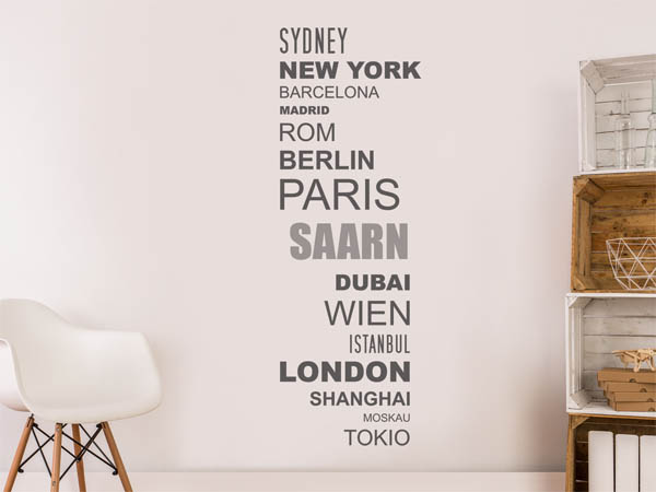 Wandtattoo Saarn mit Weltstädten