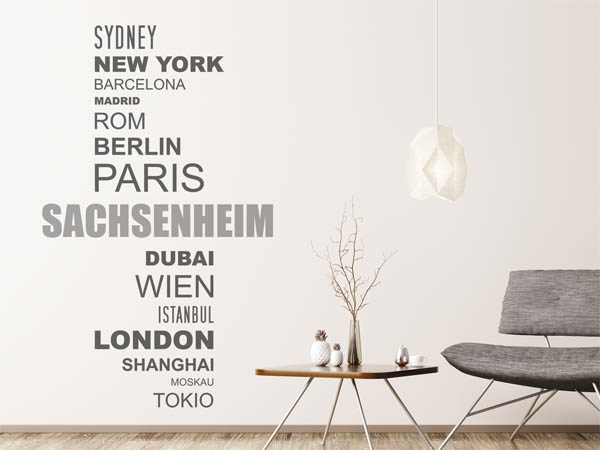 Wandtattoo Sachsenheim mit Weltstädten