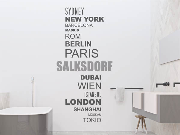 Wandtattoo Salksdorf mit Weltstädten