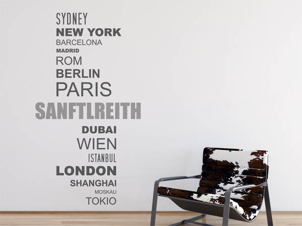 Wandtattoo Sanftlreith mit Weltstädten