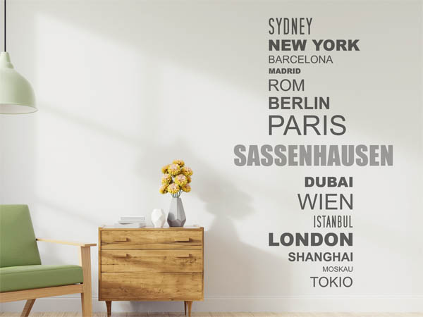 Wandtattoo Sassenhausen mit Weltstädten