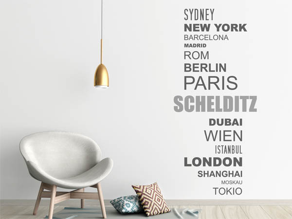 Wandtattoo Schelditz mit Weltstädten