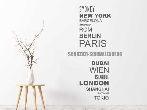Wandtattoo Schieder-Schwalenberg mit Weltstädten