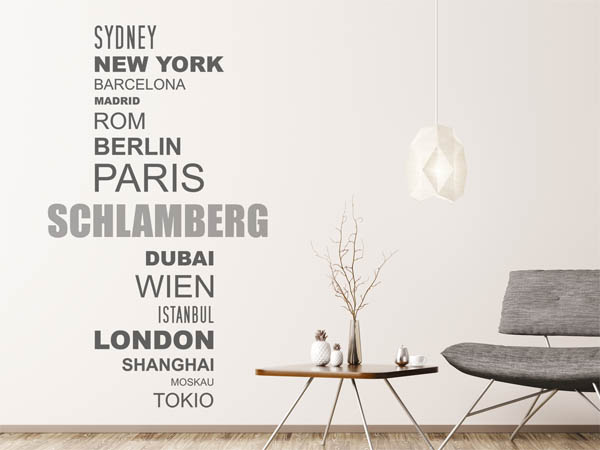 Wandtattoo Schlamberg mit Weltstädten