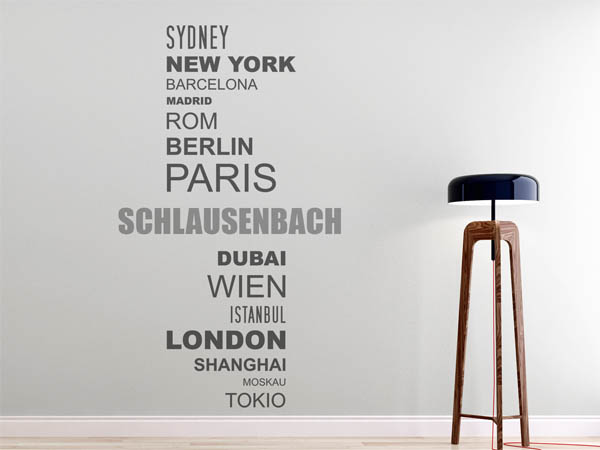 Wandtattoo Schlausenbach mit Weltstädten