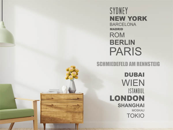 Wandtattoo Schmiedefeld am Rennsteig mit Weltstädten