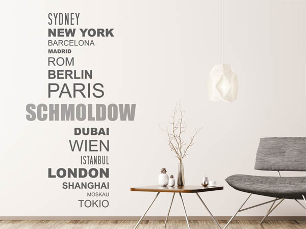 Wandtattoo Schmoldow mit Weltstädten