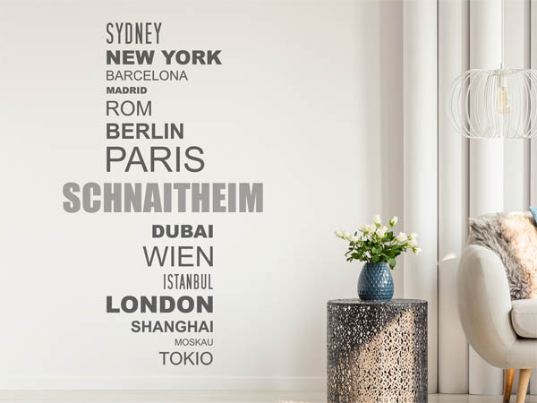Wandtattoo Schnaitheim mit Weltstädten