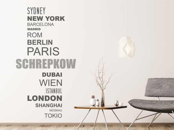 Wandtattoo Schrepkow mit Weltstädten